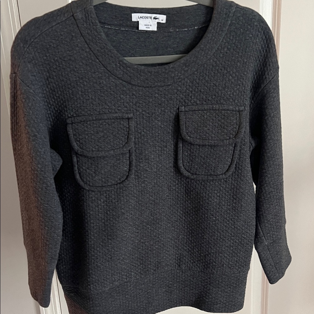 Lacoste Women's Charcoal Crew Neck Sweater-size 36 (8) *pre-loved